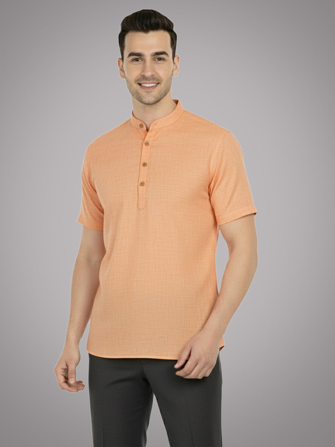 BLUE ROBED Half Sleeve Kurta for men in Orange view 8