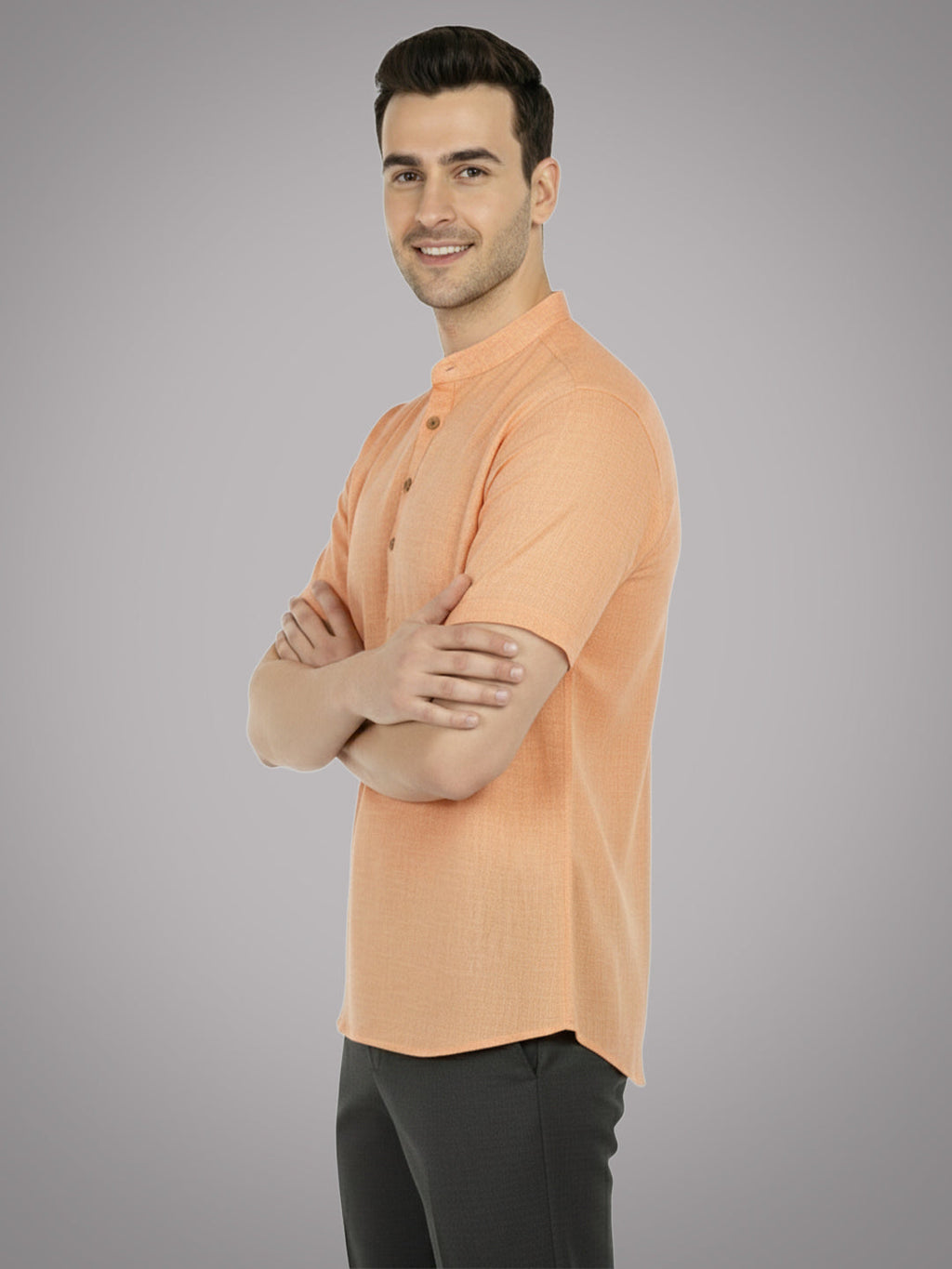 BLUE ROBED Half Sleeve Kurta for men in Orange view 35