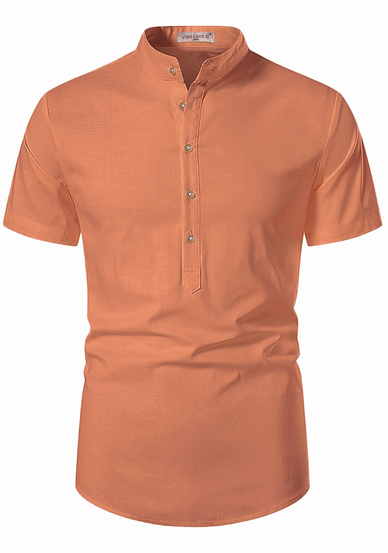 BLUE ROBED men's Half Sleeve Casual Cotton Kurta Office Wear in Orange view 36