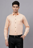 Men's Cotton Blend Slim Fit Formal Shirt in Beige by BLUE ROBED, front view