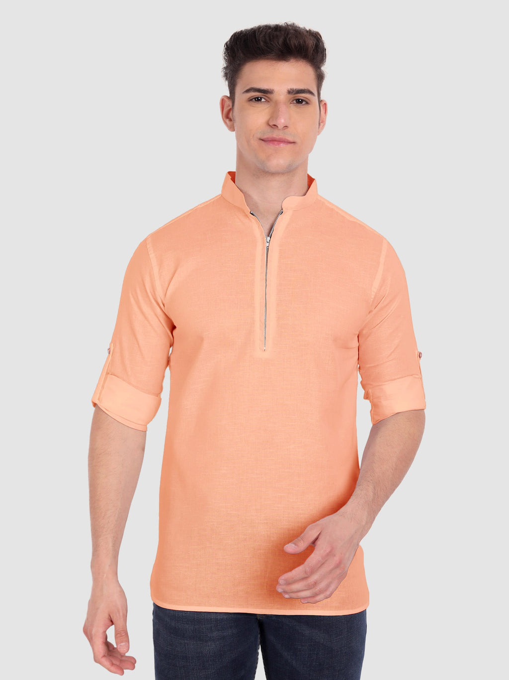 BLUE ROBED men's Casual ZIP Style Full Sleeve Cotton Kurta in Orange view 31