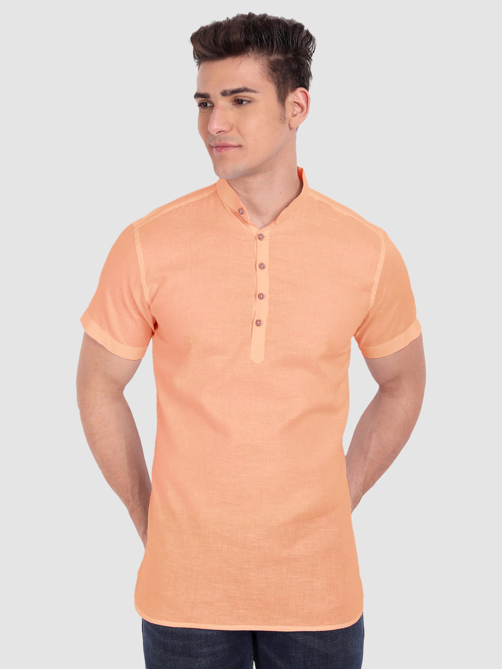 BLUE ROBED men's Half Sleeve Casual Cotton Kurta Daily Wear in Orange view 42