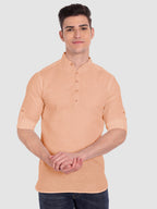 BLUE ROBED men's Casual Slim Fit Full Sleeve Cotton Kurta in Orange view 17