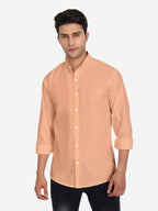 Men's Pure Cotton Mandarin Collar Casual Shirt in White by BLUE ROBED, side view