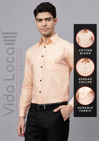 Men's Cotton Blend Slim Fit Formal Shirt in Beige by BLUE ROBED, back view