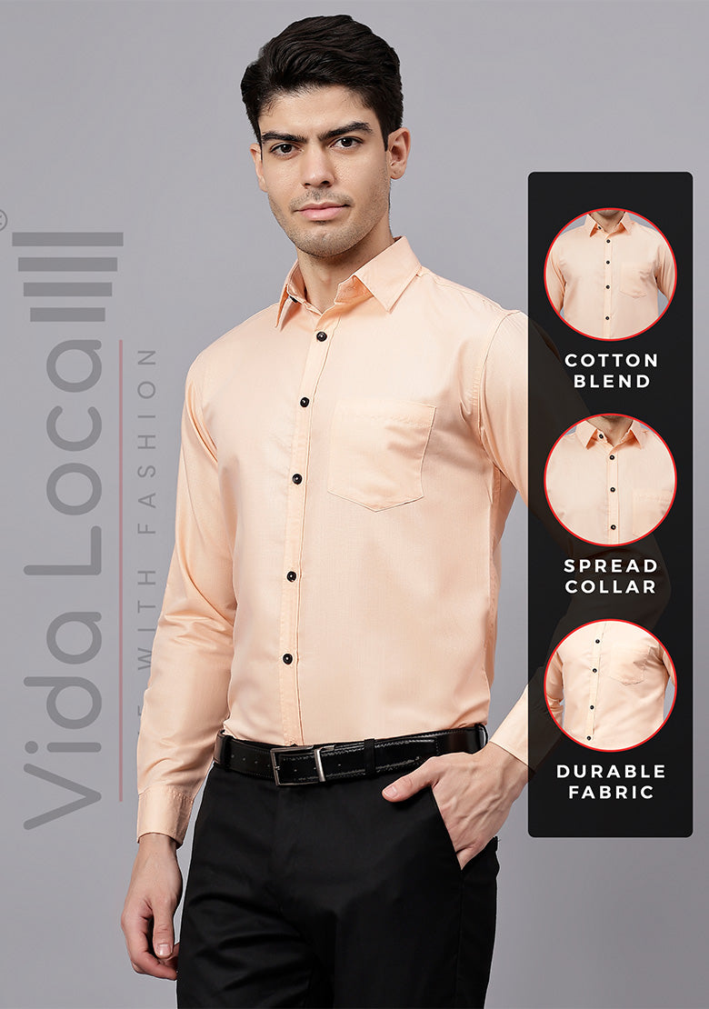 Men's Cotton Blend Slim Fit Formal Shirt in Beige by BLUE ROBED, back view