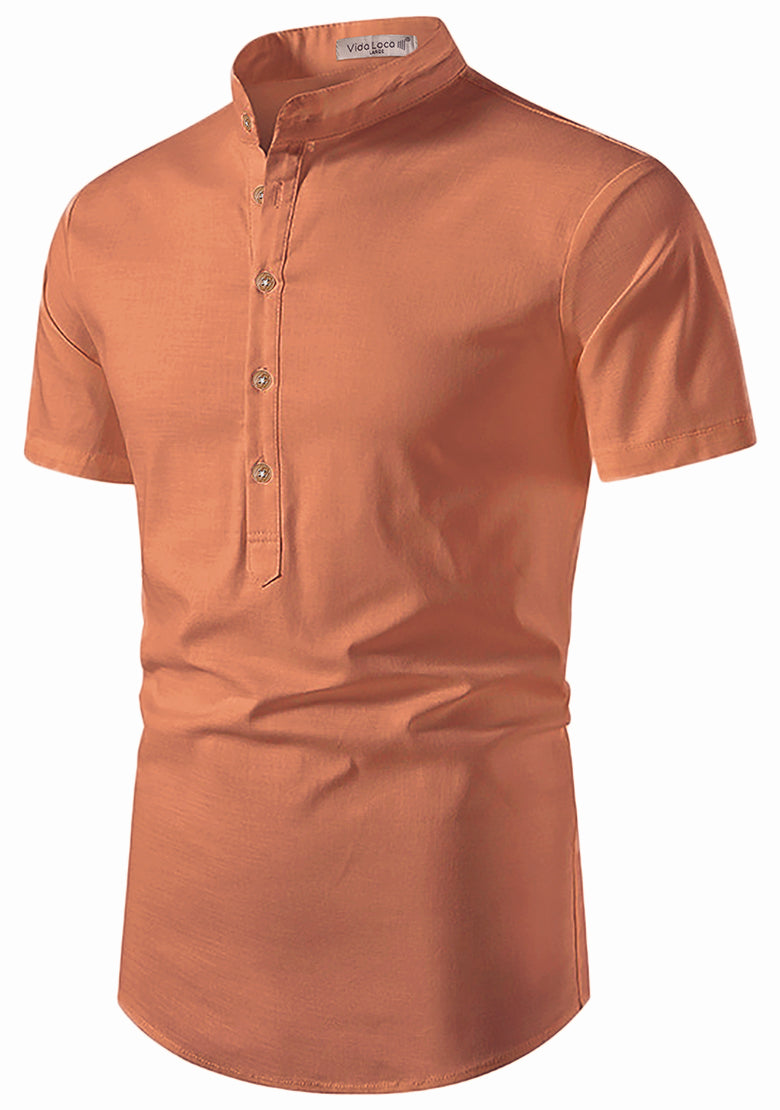 BLUE ROBED men's Half Sleeve Casual Cotton Kurta Office Wear in Orange view 37