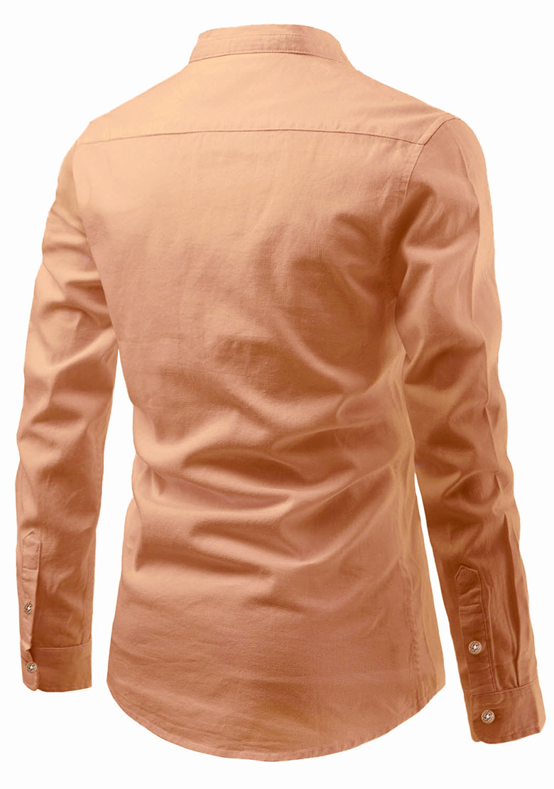 BLUE ROBED men's Casual Slim Fit Full Sleeve Double Pocket Cotton Kurta in Orange view 72
