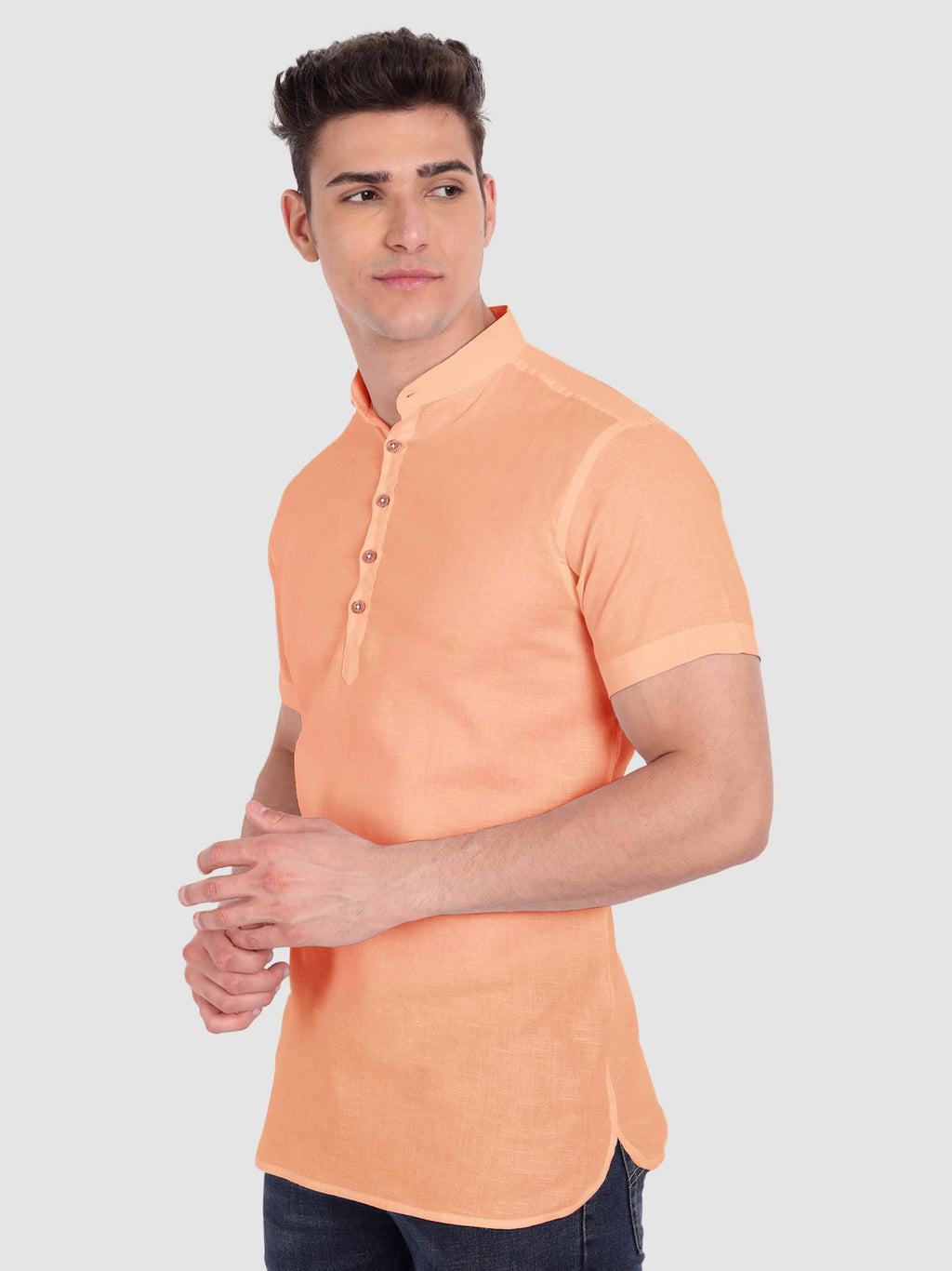 BLUE ROBED men's Half Sleeve Casual Cotton Kurta Daily Wear in Orange view 43