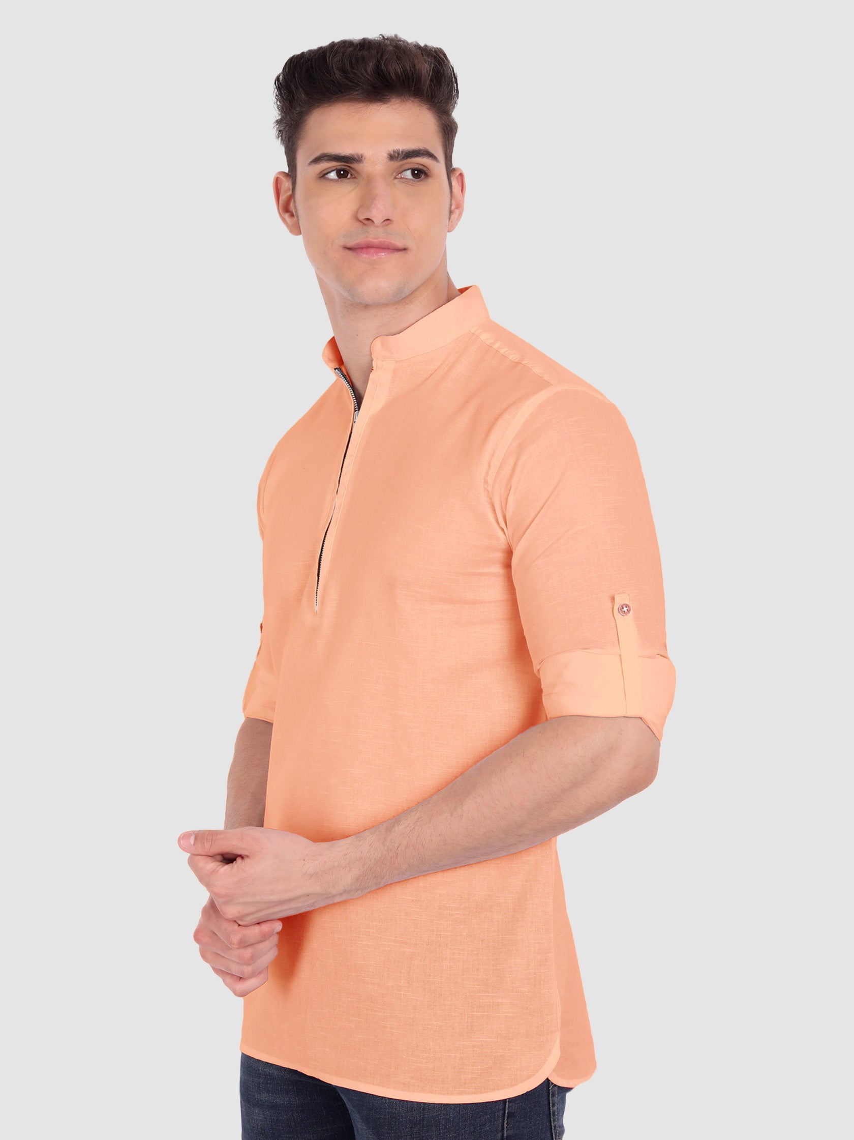 BLUE ROBED men's Casual ZIP Style Full Sleeve Cotton Kurta in Orange view 32