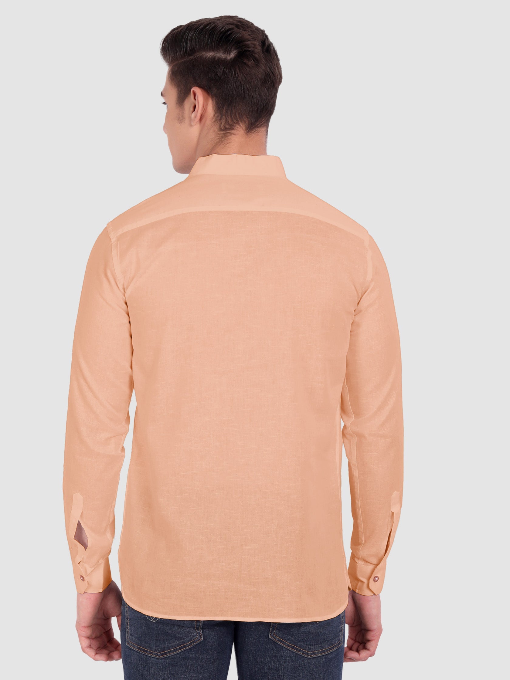BLUE ROBED men's Casual Slim Fit Full Sleeve Cotton Kurta in Orange view 19