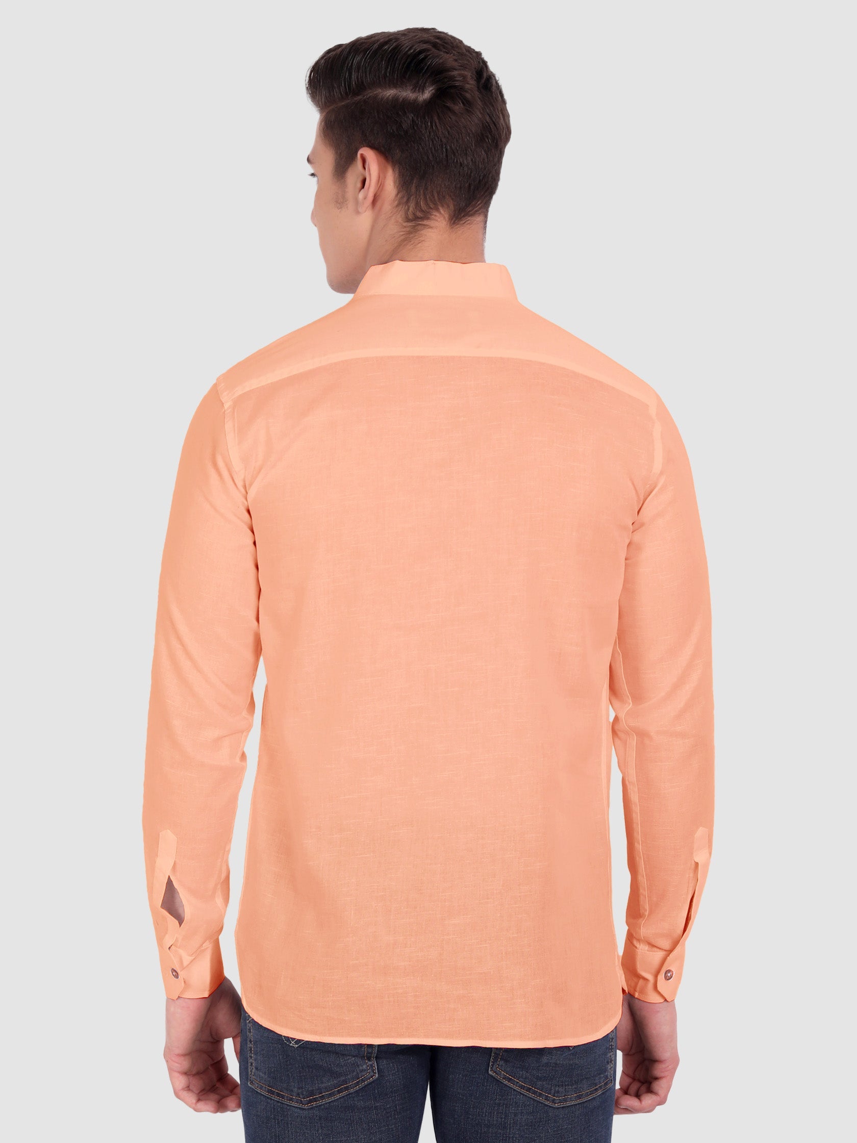 BLUE ROBED men's Casual ZIP Style Full Sleeve Cotton Kurta in Orange view 33