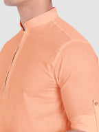 BLUE ROBED men's Casual ZIP Style Full Sleeve Cotton Kurta in Orange view 34