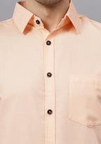 Men's Cotton Blend Slim Fit Formal Shirt in Beige by BLUE ROBED, style view