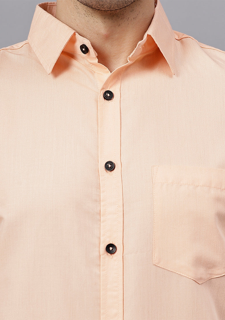 Men's Cotton Blend Slim Fit Formal Shirt in Beige by BLUE ROBED, style view