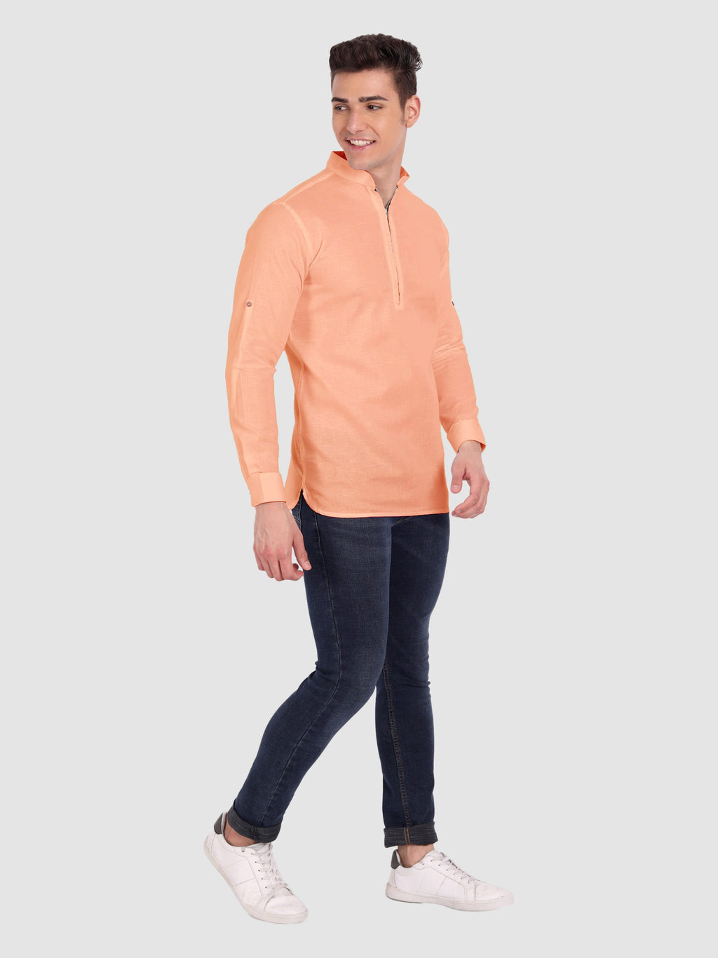 BLUE ROBED men's Casual ZIP Style Full Sleeve Cotton Kurta in Orange view 35