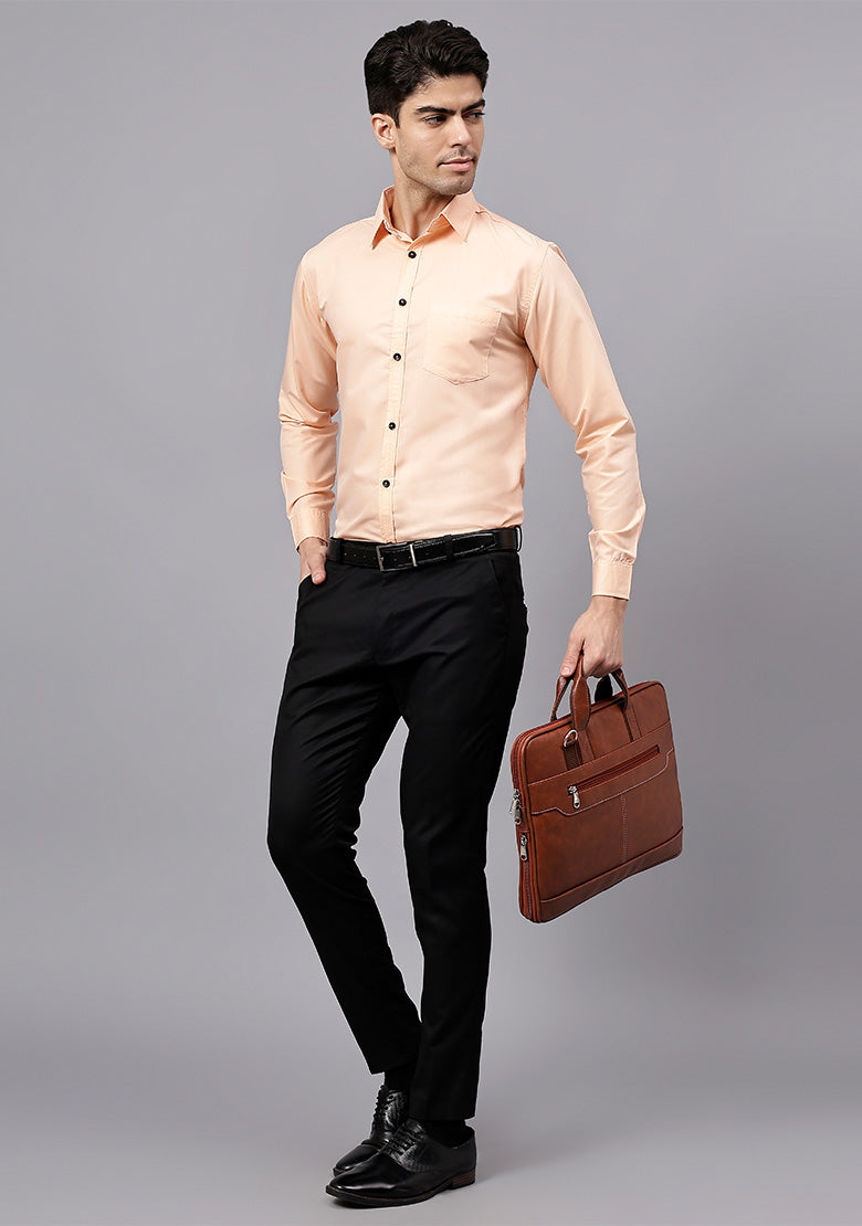 Men's Cotton Blend Slim Fit Formal Shirt in Beige by BLUE ROBED, view
