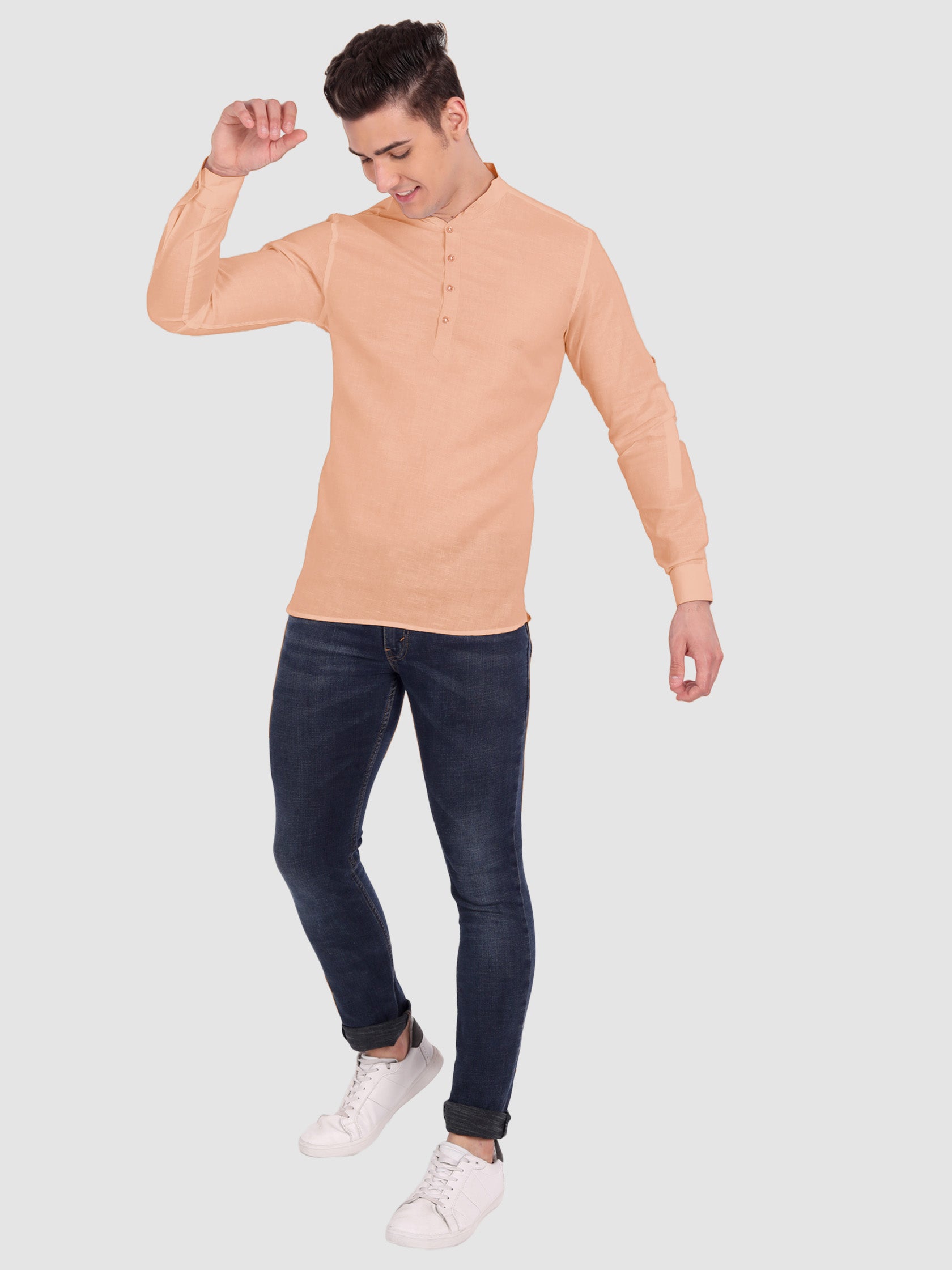 BLUE ROBED men's Casual Slim Fit Full Sleeve Cotton Kurta in Orange view 21