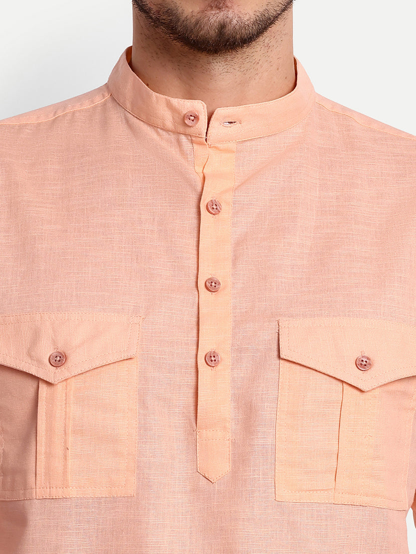 BLUE ROBED men's Casual Slim Fit Full Sleeve Double Pocket Cotton Trendy Kurta in Orange view 81