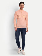 BLUE ROBED men's Casual Slim Fit Full Sleeve Double Pocket Cotton Trendy Kurta in Orange view 84