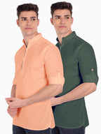 BLUE ROBED men's Casual ZIP Style Full Sleeve Cotton Kurta (Pack 2) in Orange view 3