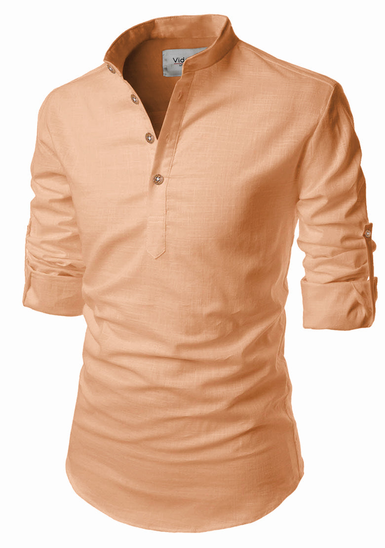 BLUE ROBED men's Casual Slim Fit Full Sleeve Kurta in Orange view 52
