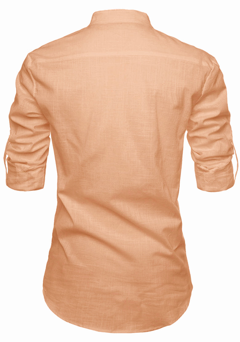 BLUE ROBED men's Casual Slim Fit Full Sleeve Kurta in Orange view 53