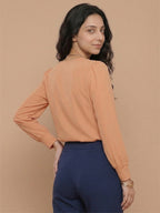 Women’s Crepe Formal Top | Elegant V-Neck Office Wear Blouse