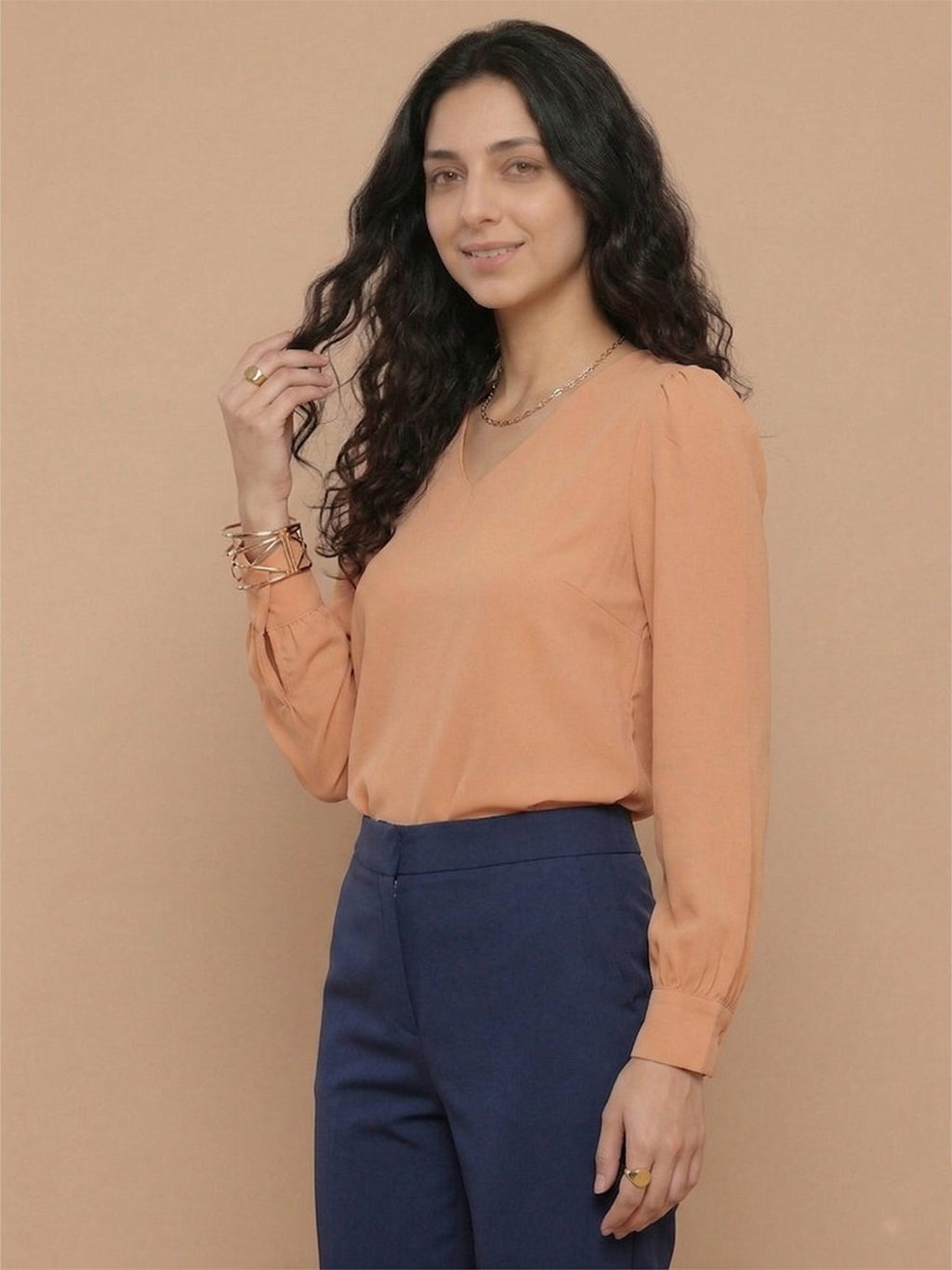 Women’s Crepe Formal Top | Elegant V-Neck Office Wear Blouse