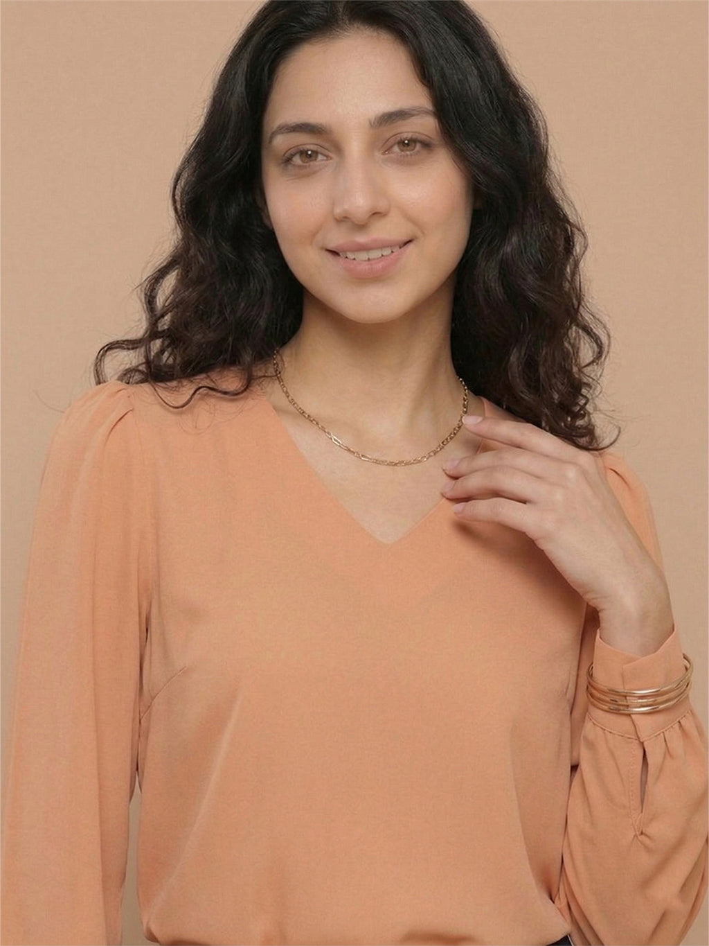 Women’s Crepe Formal Top | Elegant V-Neck Office Wear Blouse