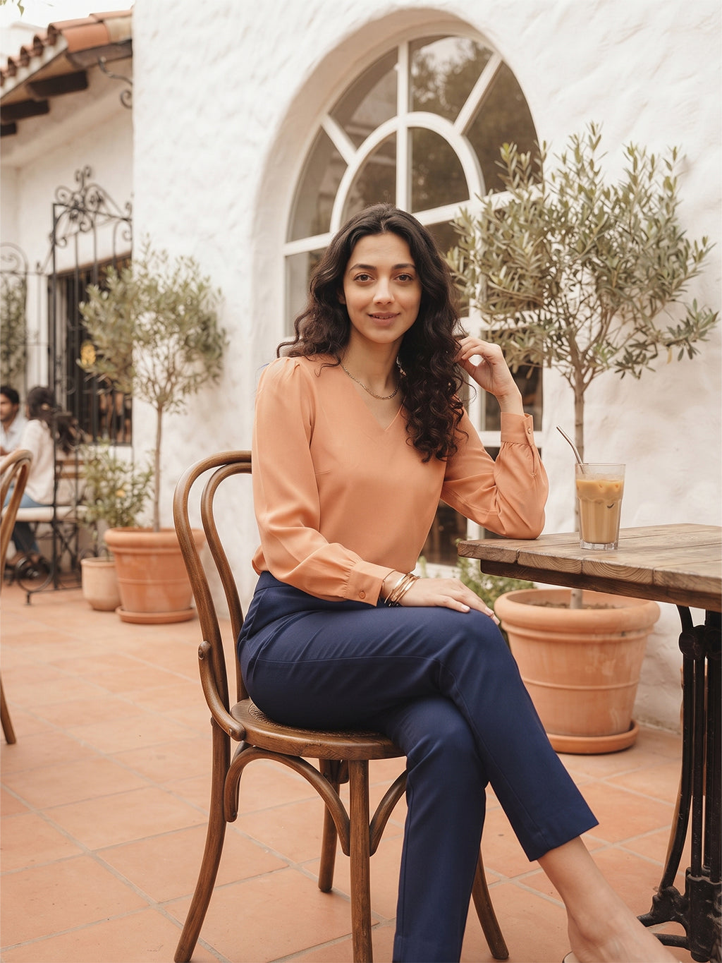 Women’s Crepe Formal Top | Elegant V-Neck Office Wear Blouse