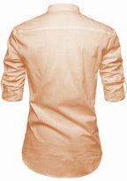 BLUE ROBED men's Casual Slim Fit Full Sleeve Pocket Contrast Kurta in Orange Light view 37
