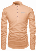 BLUE ROBED men's Casual Slim Fit Full Sleeve Pocket Contrast Kurta in Orange Light view 38