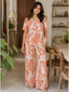 Women's Printed Linen Cotton Night Suit Co-ord Set | Half Sleeve Top & Full-Length Pyjama | Soft & Breathable Loungewear