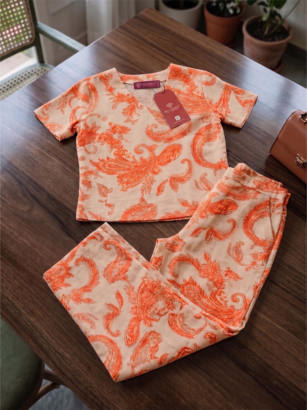 Women's Printed Linen Cotton Night Suit Co-ord Set | Half Sleeve Top & Full-Length Pyjama | Soft & Breathable Loungewear