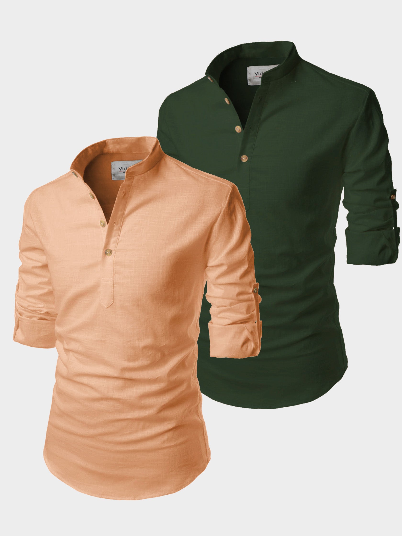 BLUE ROBED men's Casual Slim Fit Full Sleeve Cotton Kurta (Pack 2) in Orange Light view 6