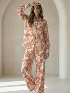 Women's Two Piece Set, Baby Orange, Shirts with Wide Leg Trousers, Full Sleeve