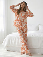 Women's Two Piece Set, Baby Orange, Shirts with Wide Leg Trousers, Full Sleeve