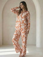 Women's Two Piece Set, Baby Orange, Shirts with Wide Leg Trousers, Full Sleeve