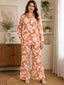 Women's Two Piece Set, Baby Orange, Shirts with Wide Leg Trousers, Full Sleeve