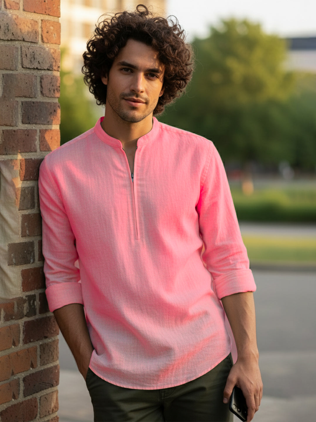BLUE ROBED Full Sleeve Kurta for men Daily Wear in Peach view 9