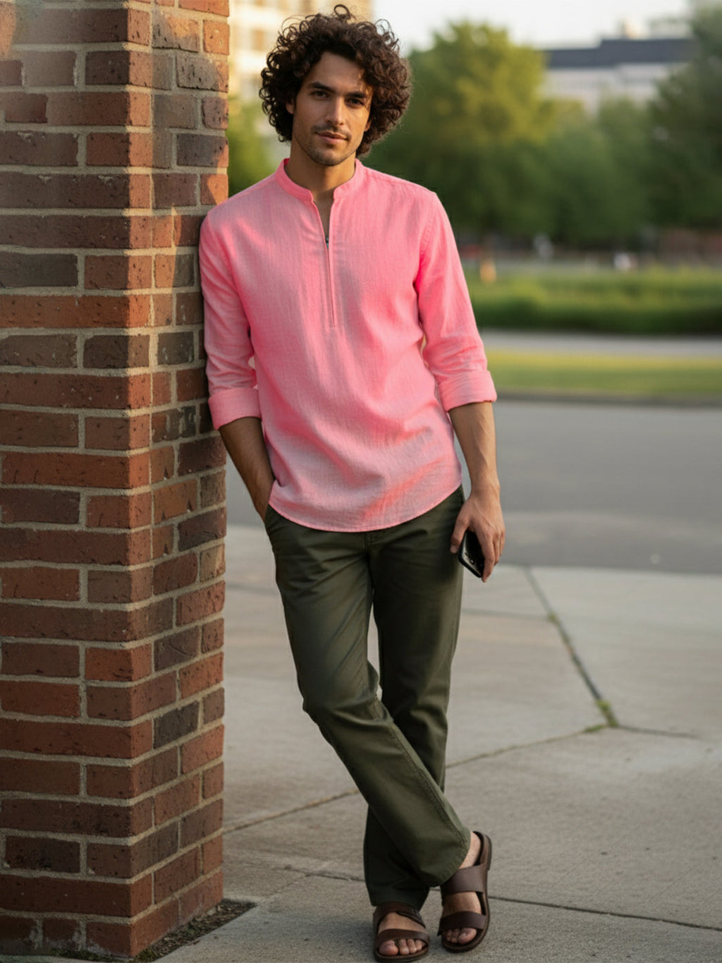 BLUE ROBED Full Sleeve Kurta for men Daily Wear in Peach view 53