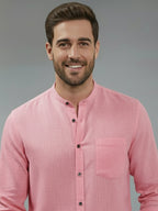 Full Sleeve Chinese Collar Cotton Slim Shirt for Men and Boys in Shirt For Men And Pink by BLUE ROBED, detail view