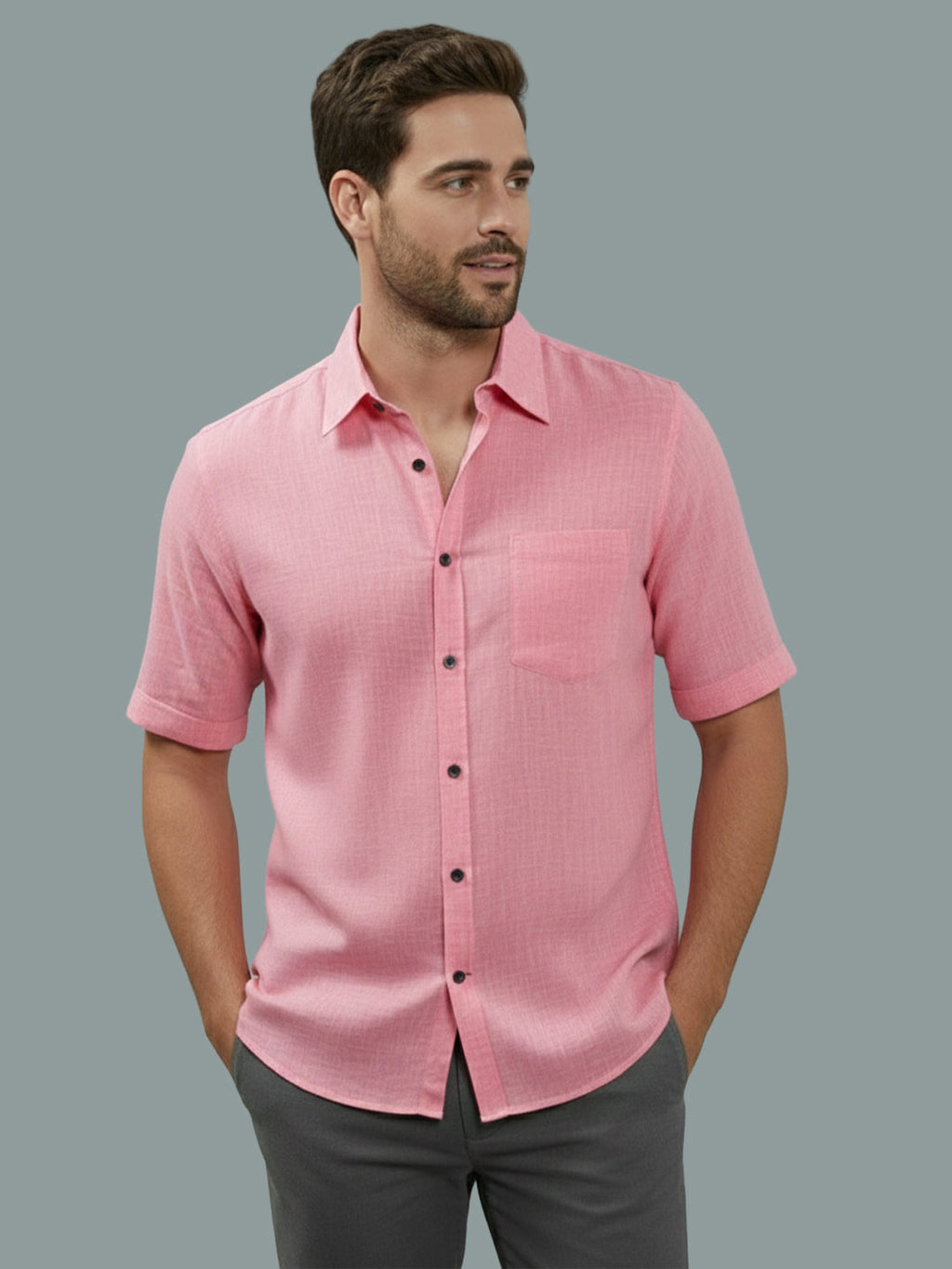 Half Sleeve Spread Collar Cotton Slim Shirt for Men and Boys in Shirt For Men And Yellow by BLUE ROBED, style view