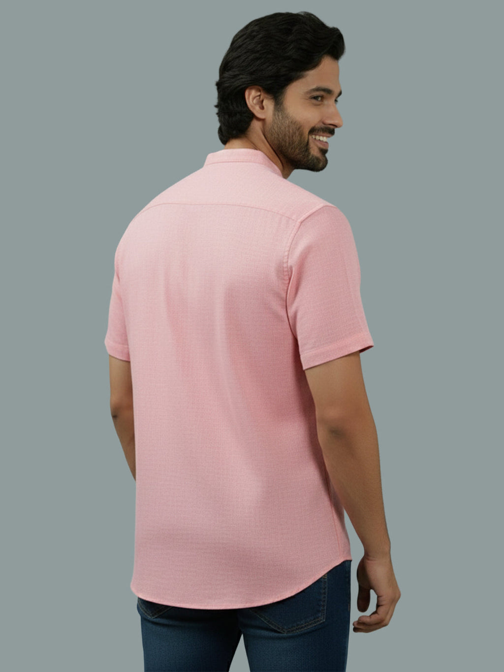 Half Sleeve Chinese Collar Cotton Slim Shirt for Men and Boys in Shirt For Men And White by BLUE ROBED, fit view