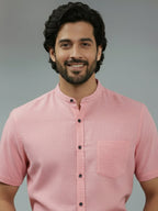 Half Sleeve Chinese Collar Cotton Slim Shirt for Men and Boys in Shirt For Men And White by BLUE ROBED, front view
