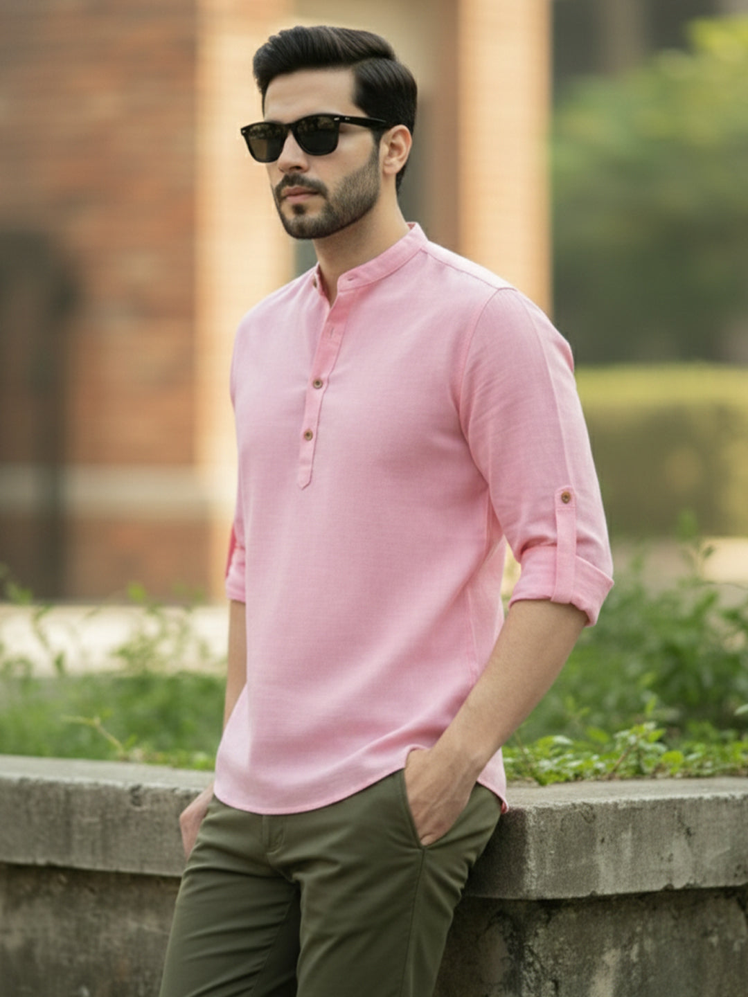 BLUE ROBED Full Sleeve Kurta for men Office Wear in Peach view 63