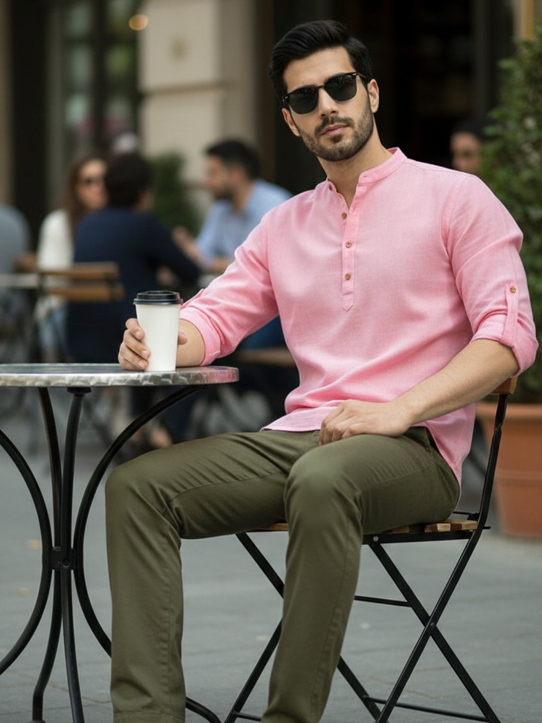BLUE ROBED Full Sleeve Kurta for men Office Wear in Peach view 60
