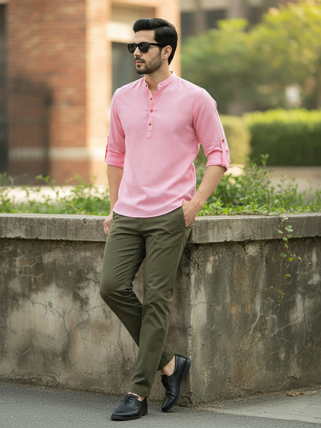 BLUE ROBED Full Sleeve Kurta for men Office Wear in Peach view 64