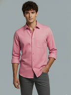 Men's Full Sleeve Spread Collar Premium Casual Shirt for Men Daily Wear in Black by BLUE ROBED, fabric detail